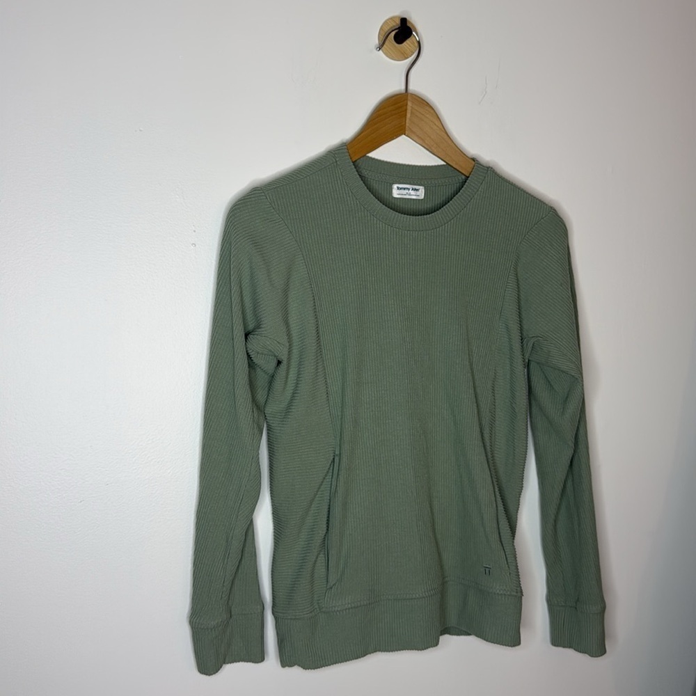 Tommy John Lounge Ribbed Sweatshirt Pull Over Size XS Sage Green - Picture 2 of 8